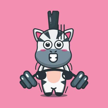Cute zebra lifting barbellのイラスト素材