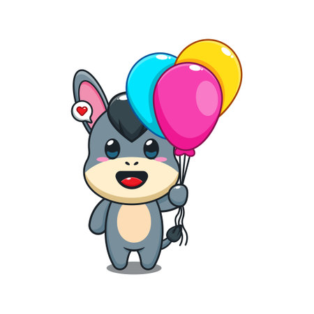 donkey with balloon cartoon vector illustration.のイラスト素材