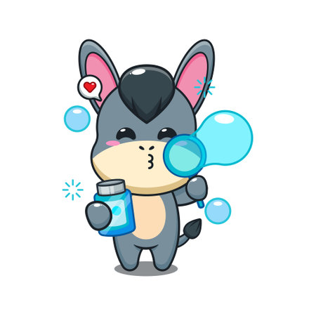 donkey blowing bubbles cartoon vector illustration.のイラスト素材