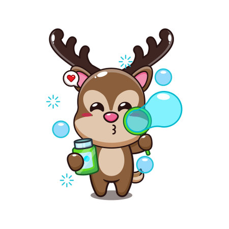 deer blowing bubbles cartoon vector illustration.のイラスト素材