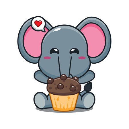 elephant with cup cake cartoon vector illustration.のイラスト素材