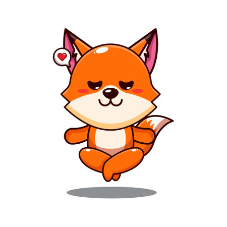 cute fox doing meditation yoga cartoon vector illustration.のイラスト素材
