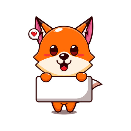 cute fox holding greeting banner cartoon vector illustration.のイラスト素材