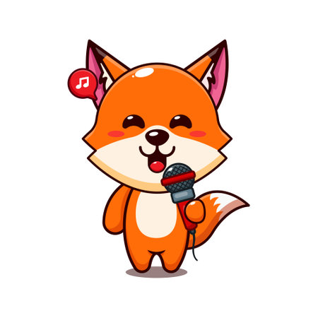 cute fox holding microphone cartoon vector illustration.のイラスト素材