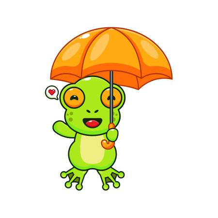 cute frog holding umbrella cartoon vector illustration.のイラスト素材