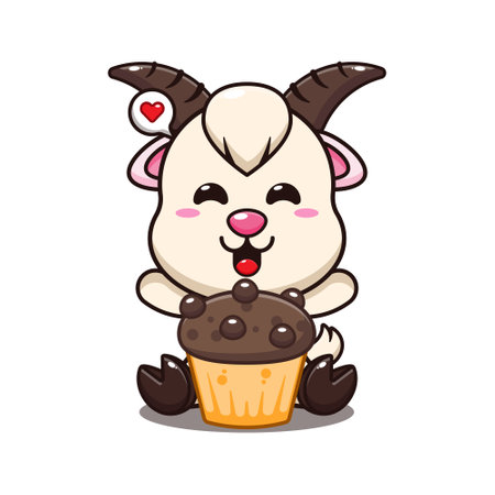 goat with cup cake cartoon vector illustration.のイラスト素材