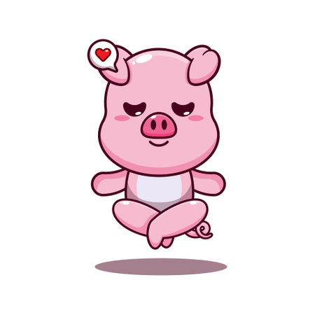 cute pig doing meditation yoga cartoon vector illustration.のイラスト素材
