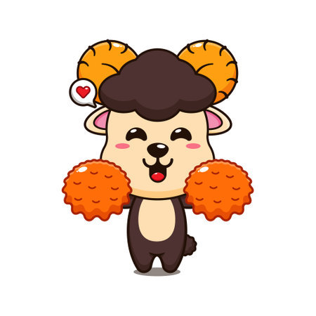 cheerleader ram sheep cartoon vector illustration.のイラスト素材