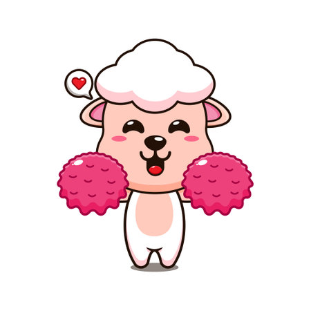 cute cheerleader sheep cartoon vector illustration.のイラスト素材