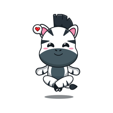 cute zebra doing meditation yoga cartoon vector illustration.のイラスト素材