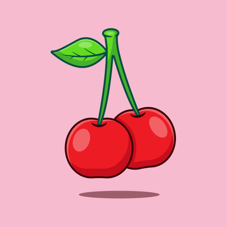 Cherry cartoon vector illustration. Fruit vector cartoon illustration suitable for poster, brochure, web, mascot, sticker, logo and icon.のイラスト素材
