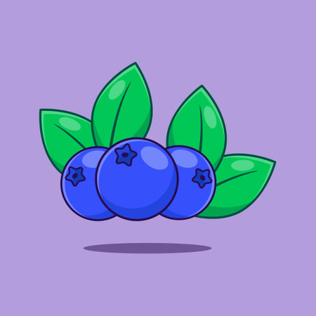 Blueberries cartoon vector illustration. Fruit vector cartoon illustration suitable for poster, brochure, web, mascot, sticker, logo and icon.のイラスト素材