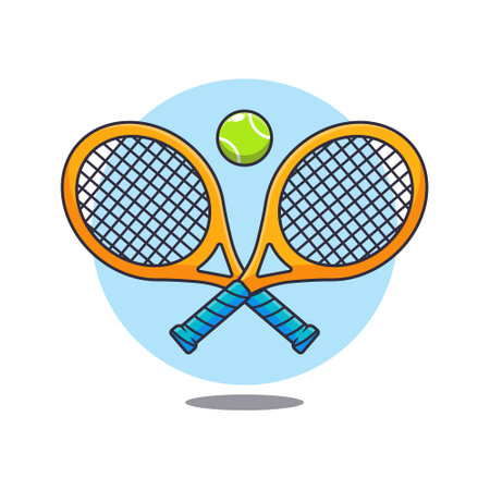 Tennis racket and ball cartoon vector illustration.のイラスト素材
