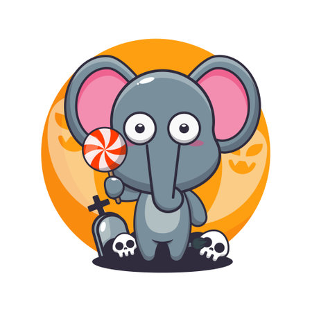 Cute elephant scared by ghost in halloween day.のイラスト素材