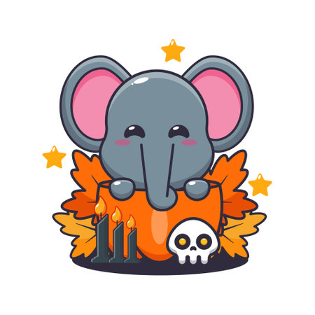 Cute elephant in halloween pumpkin cartoon vector illustration.のイラスト素材