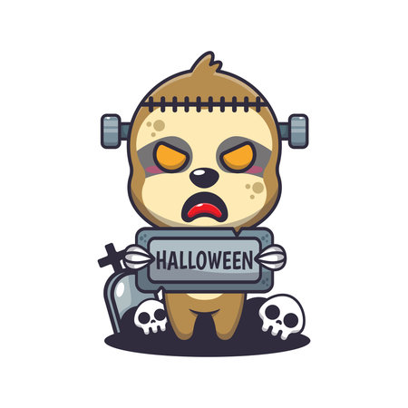 Zombie sloth holding halloween greeting stone.のイラスト素材