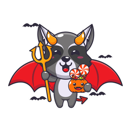 Devil raccoon in halloween day cartoon vector illustration.のイラスト素材