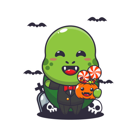 Vampire turtle holding halloween pumpkin.のイラスト素材