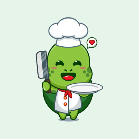 Chef turtle cartoon vector with knife and plate.のイラスト素材