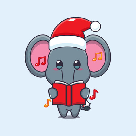 Cute elephant sing a christmas song. Cute christmas cartoon character illustration.のイラスト素材