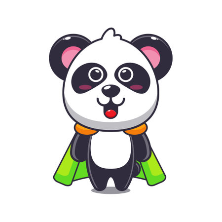 Cute super panda cartoon vector illustration.のイラスト素材