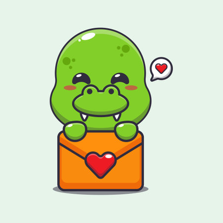 Cute dino cartoon character with love message.のイラスト素材