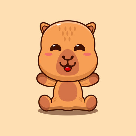Cute sitting capybara mascot cartoon vector illustration. &#xA;Vector cartoon Illustration suitable for poster, brochure, web, mascot, sticker, logo and icon.のイラスト素材