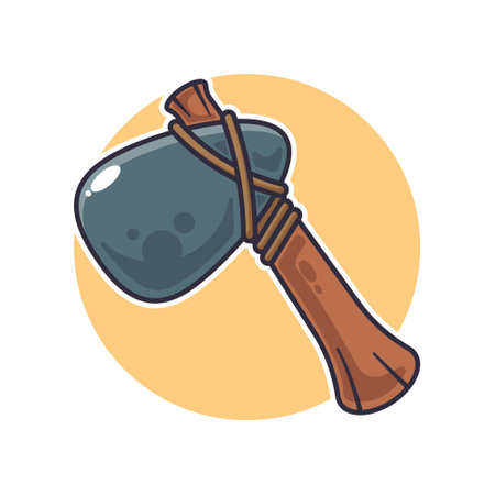 ancient stone axe - cartoon vector illustration. design element for poster, brochure, web, mascot, sticker, logo and icon.のイラスト素材