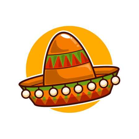 mexican sombrero hat - cartoon vector illustration. design element for poster, brochure, web, mascot, sticker, logo and icon.のイラスト素材