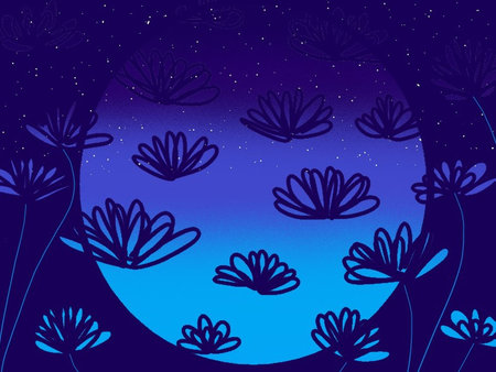 Moon Flower Illustration for Lamination, ecard, giftwrapping paper, fabrics, wallpaper etc purposesの写真素材