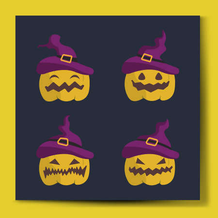 Halloween Pumpkins set character vector illustration with different expressions.のイラスト素材