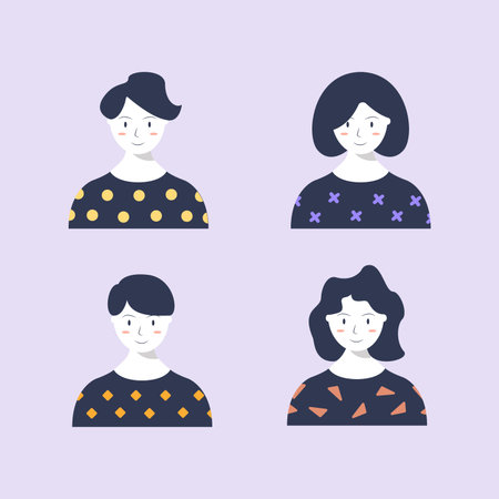 Cute Character Design Set with different hair style and abstract t shirt fill.