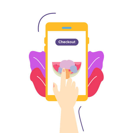 online shopping concept design illustration with watermelon and broccoli, Can be used for many purpose.のイラスト素材