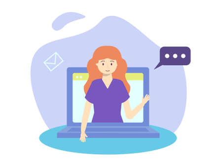 video call on laptop with girl design illustration, Can be used for many purpose.のイラスト素材