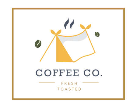 coffee shop logo illustration with tent and coffee beans, Can be used for coffee brand.のイラスト素材