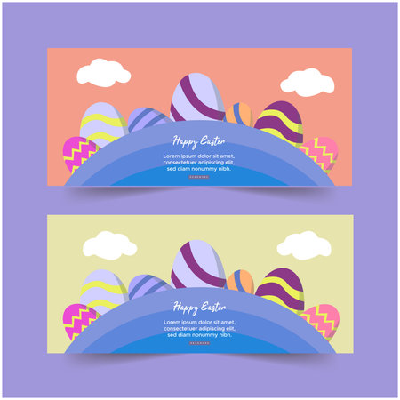Easter banner template design illustration, With different ornament eggs, Can be used for many purpose.のイラスト素材