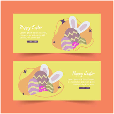 Easter egg banner template design, With rabbit ears and ornament eggs, Can be used for website banner and many more.のイラスト素材