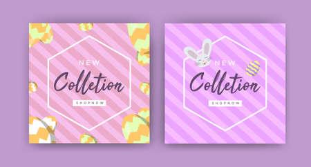 Easter sale banner template for social media post, With cute rabbit and ornament eggs, Can be used for promotional purpose.のイラスト素材