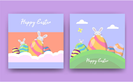 happy easter design illustration with cute hiding rabbit and ornament egg, Can be used for many...