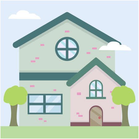 classic house design illustration, With trees and cloud background, Can be used for many purpose.のイラスト素材