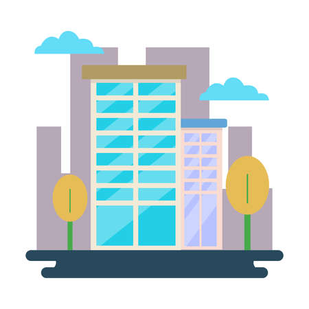 Simple city design illustration, With trees and cloud background can be used for many purpose.のイラスト素材