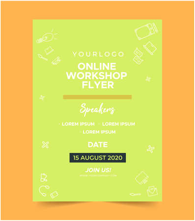 online workshop flyer design illustration with different icon for background, can be used for announcement purpose. with different icon for background, can be used for announcement purpose.のイラスト素材