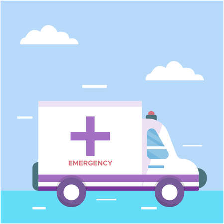 Ambulance car design illustration, With clouds background, Can be used for many purpose.のイラスト素材