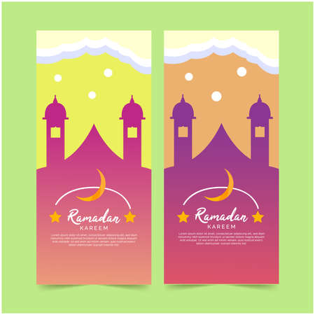 Ramadan banner template design illustration, With color gradient and mosque background, Can be used for many purpose, Easy editableのイラスト素材