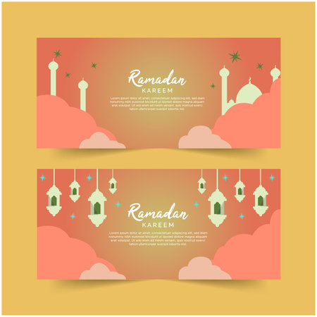 Ramadan banner template design, With cloud background and hanging lantern, Can be used for many purpose, Easy editableのイラスト素材