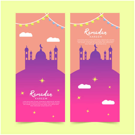 Ramadan banner template design, With gradient color and mosque background, Easy editableのイラスト素材