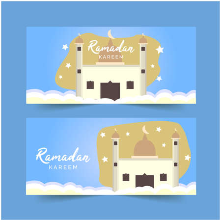Ramadan banner template design illustration, With mosque background Can be used for many purpose.のイラスト素材