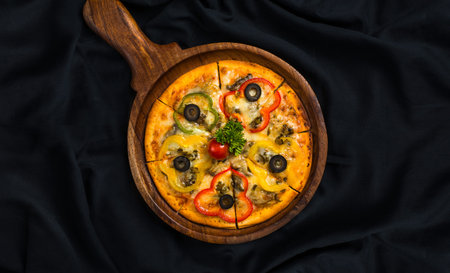 Top angle view of a delicious  tasty pizza