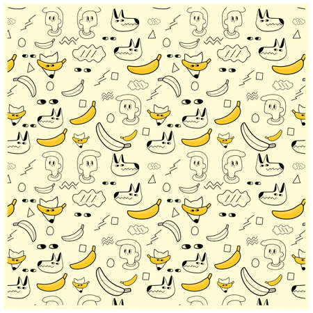 Seamless Kids And Banana Doodleのイラスト素材