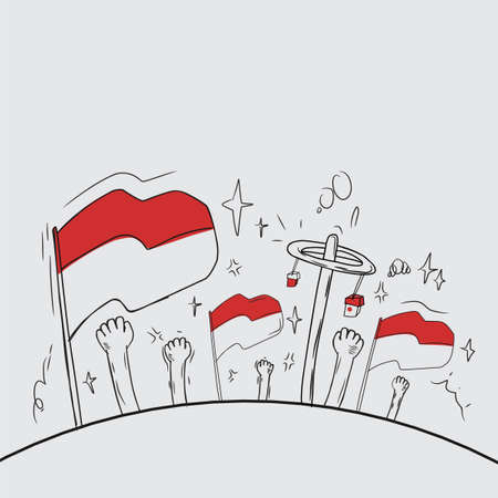 Indonesian Flag Doodle Illustration, Independence Day vectorのイラスト素材
